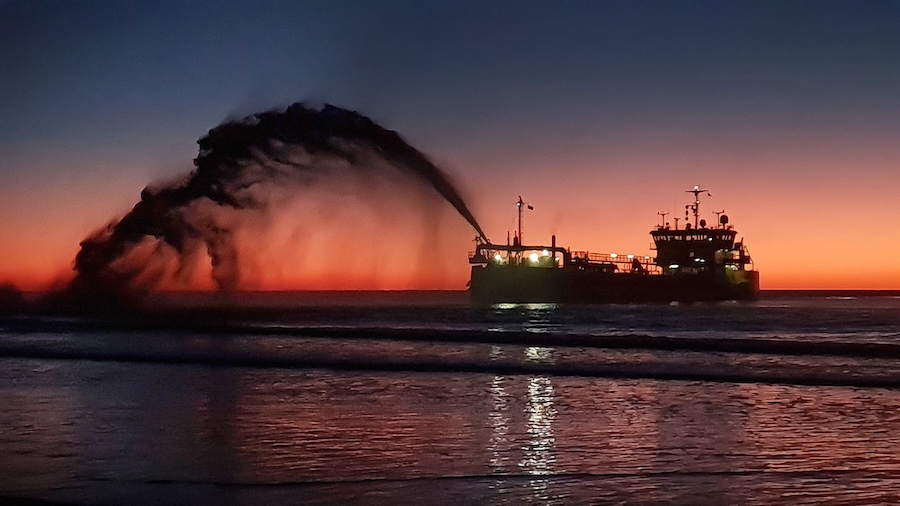 Trud R dredging vessel working offshore on the Gold Coast